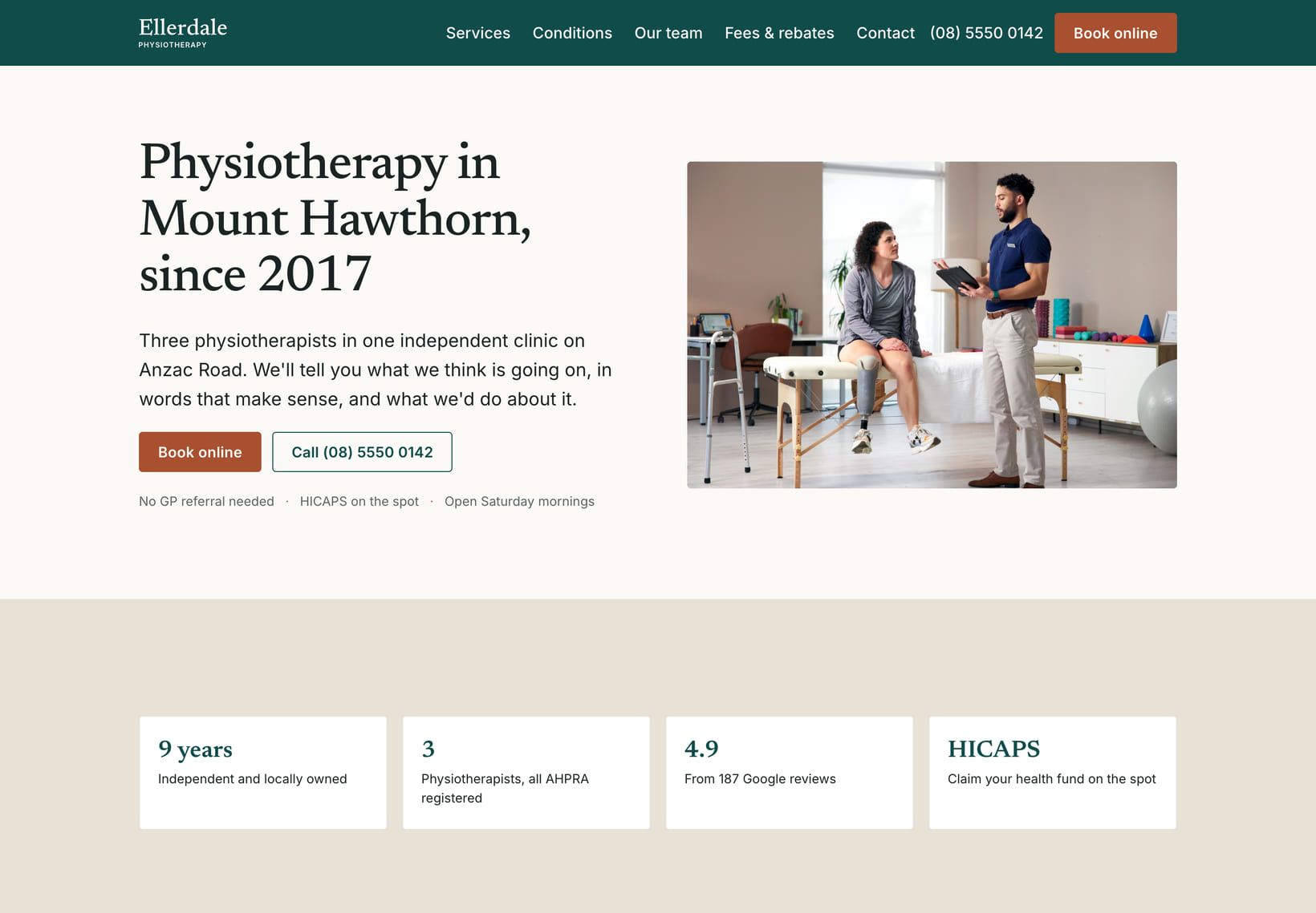 Screenshot of the top of the Clinic demo site, on a desktop screen.