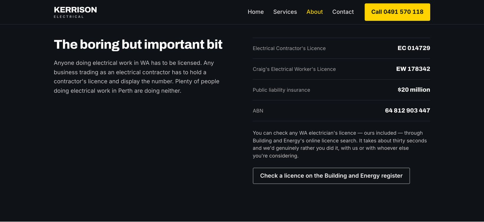 Screenshot of the “The boring but important bit” section of the Ute demo site.