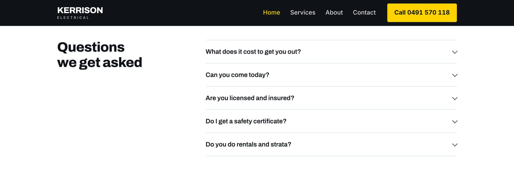 Screenshot of the “Questions we get asked” section of the Ute demo site.